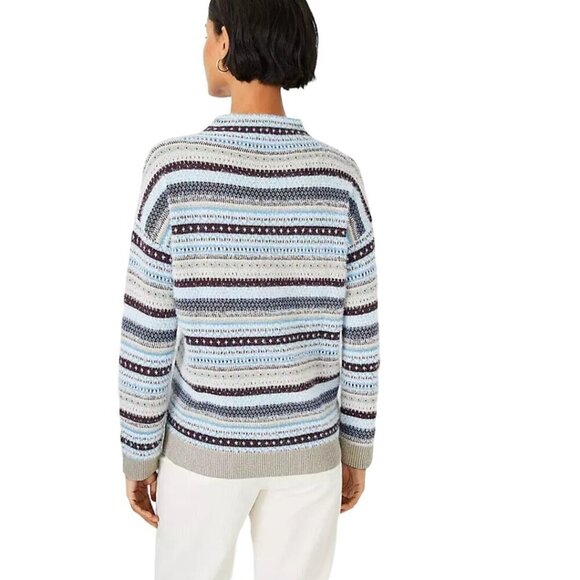 Ann Taylor Sparkle Fair Isle Funnel Neck Sweater Blue Silver Holiday Size S - Picture 4 of 9